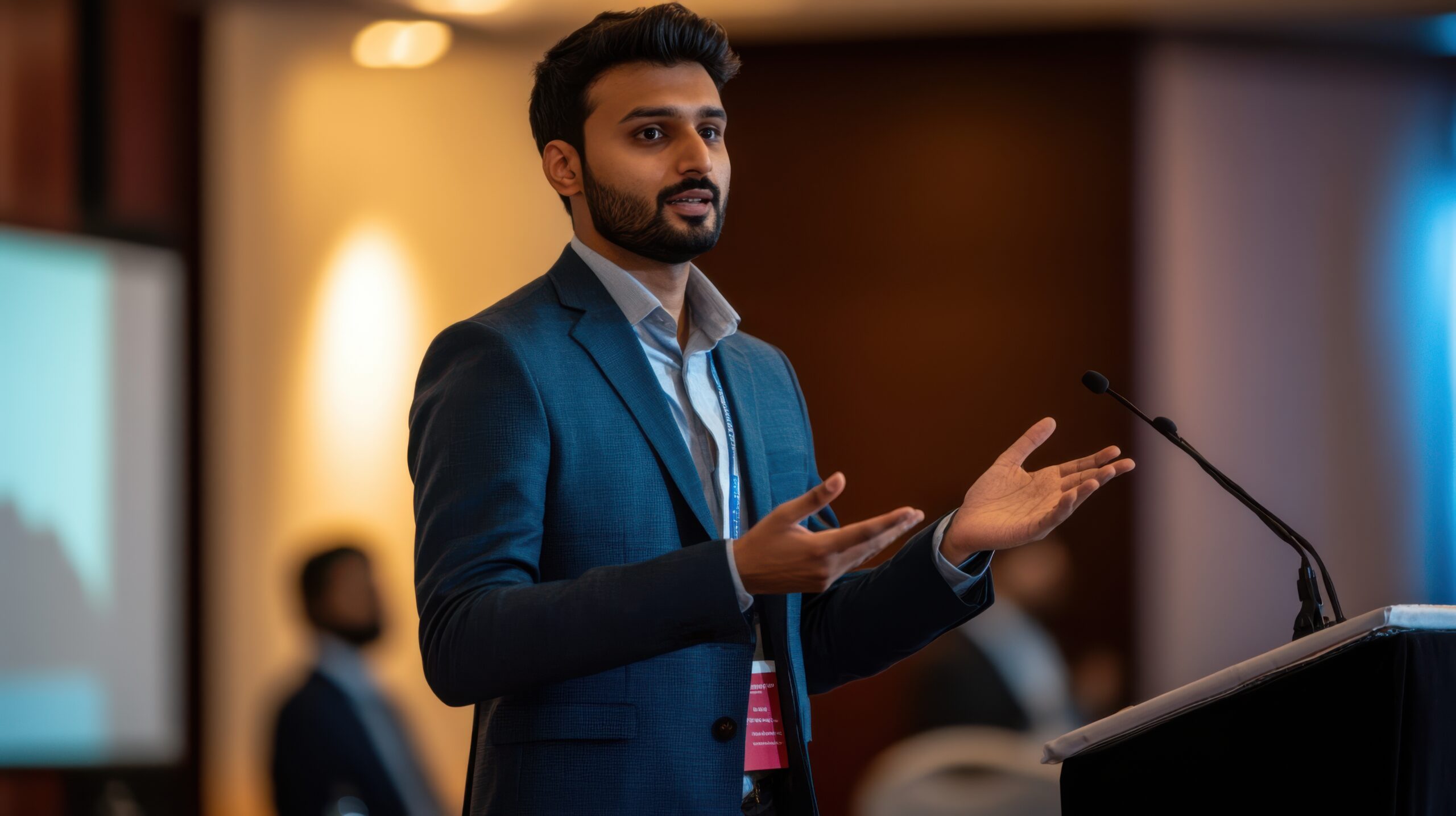 A successful entrepreneur presenting his innovative ideas